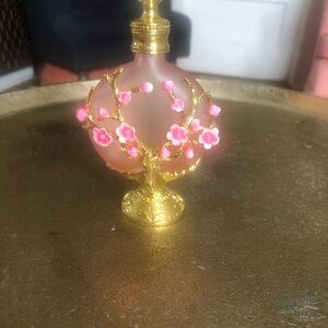 Gold and Pink Floral Perfume Bottle